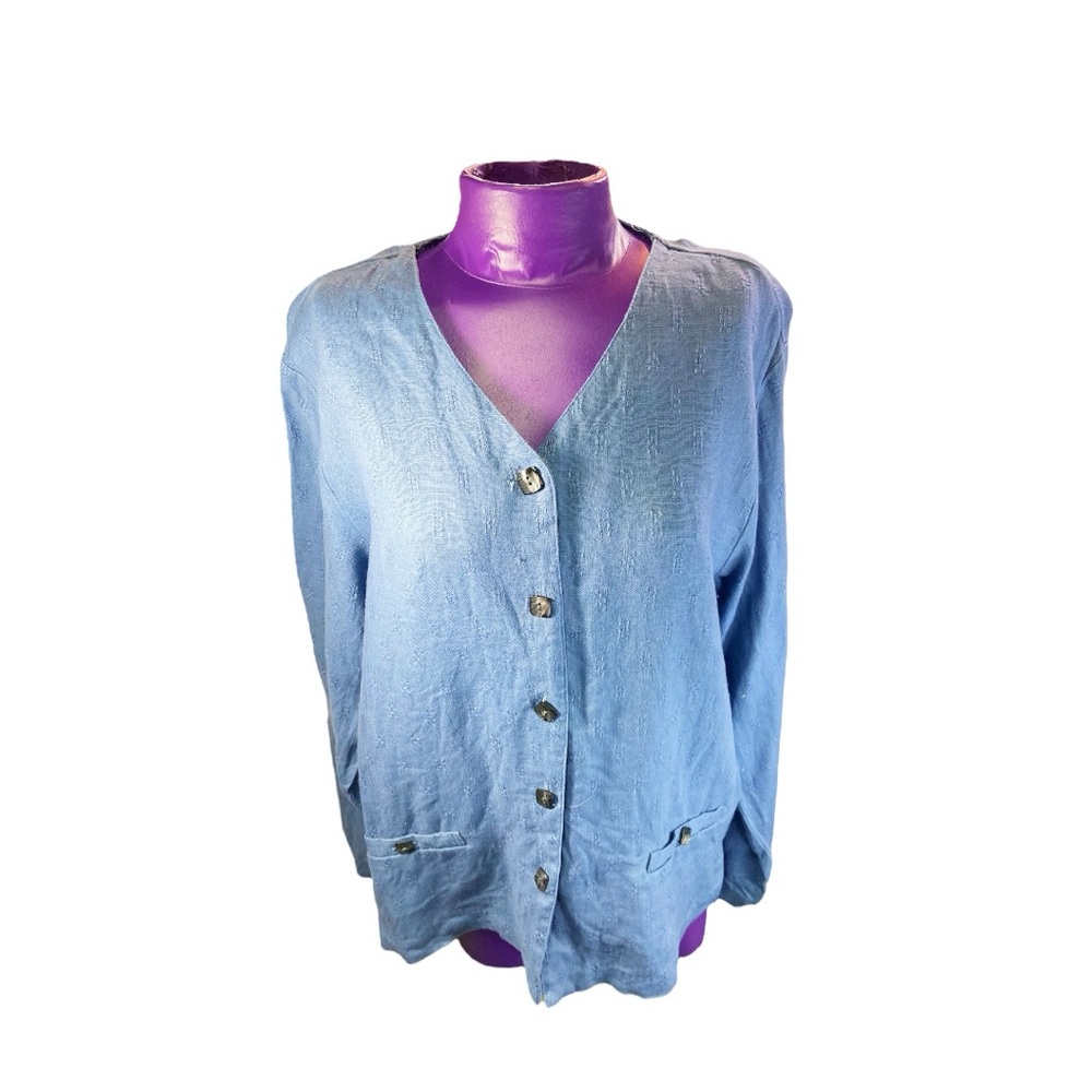 Freeport Studio vintage Blue linen Button-Up vneck women’s top M